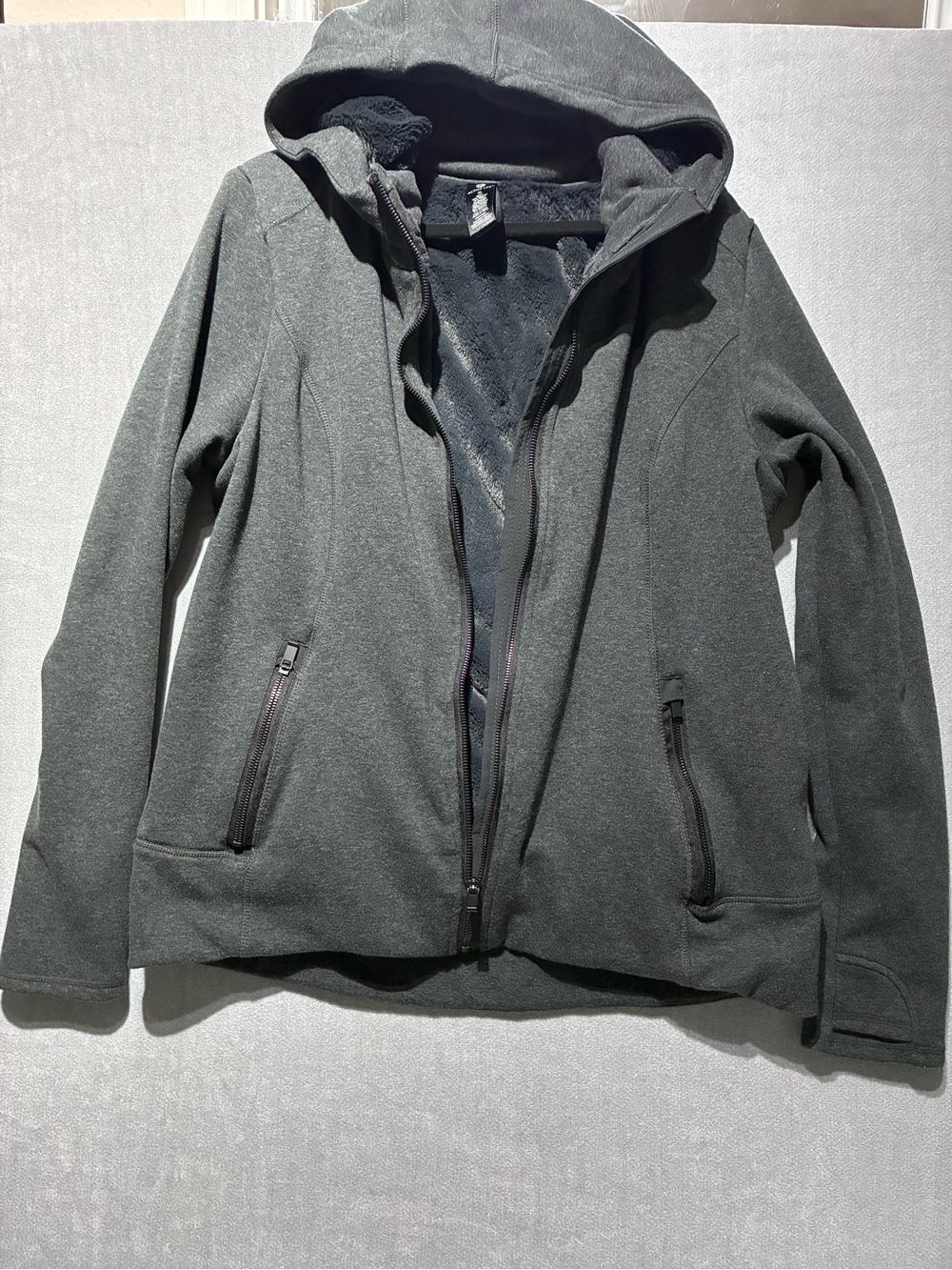 Active Life Heather Charcoal Cozy Faux Fur Lined Full Zip Hoodie XL